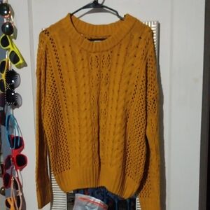 💜 3/$15💜Sonoma Women's Open Knit Mustard Crew Neck Sweater Sizw Medium💜